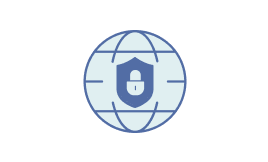 水色の地球儀の前にロックアイコンがあるイラスト