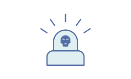 アラートアイコンの中に青色の頭蓋骨のイラスト